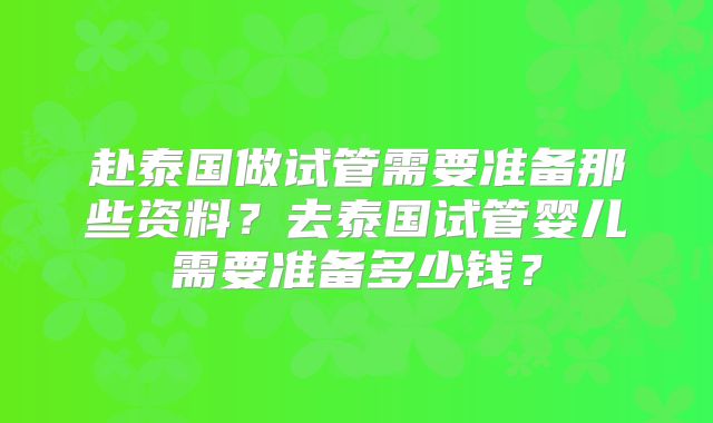 赴泰国做试管需要准备那些资料？去泰国试管婴儿需要准备多少钱？