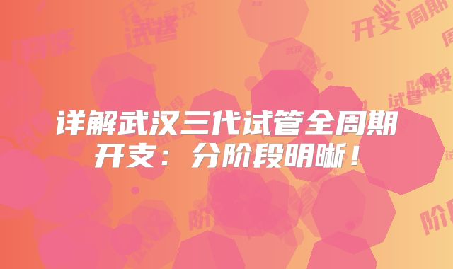 详解武汉三代试管全周期开支：分阶段明晰！