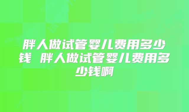 胖人做试管婴儿费用多少钱 胖人做试管婴儿费用多少钱啊