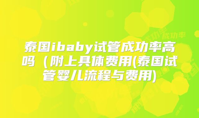 泰国ibaby试管成功率高吗（附上具体费用(泰国试管婴儿流程与费用)