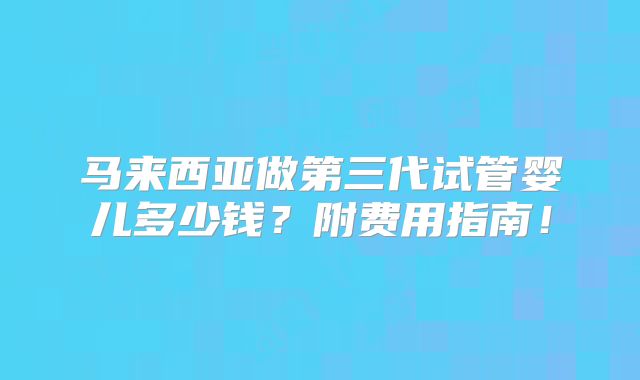 马来西亚做第三代试管婴儿多少钱?附费用指南!