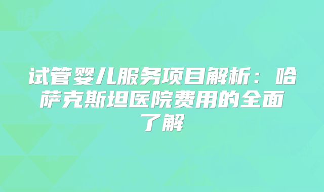 试管婴儿服务项目解析:哈萨克斯坦医院费用的全面了解