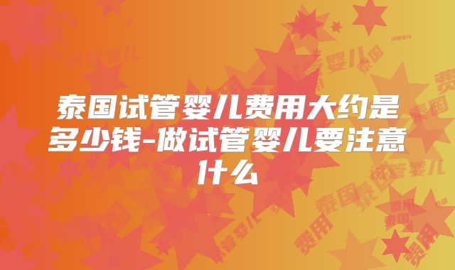 泰国试管婴儿费用大约是多少钱-做试管婴儿要注意什么