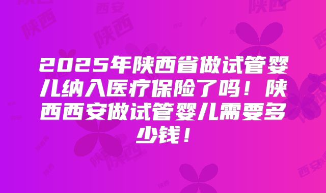2025年陕西省做试管婴儿纳入医疗保险了吗！陕西西安做试管婴儿需要多少钱！