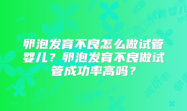 卵泡发育不良怎么做试管婴儿？卵泡发育不良做试管成功率高吗？