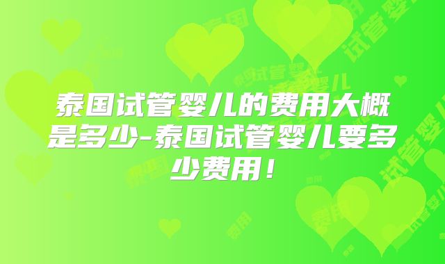 泰国试管婴儿的费用大概是多少-泰国试管婴儿要多少费用！
