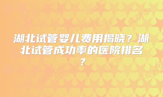 湖北试管婴儿费用揭晓？湖北试管成功率的医院排名？