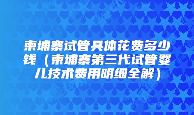 柬埔寨试管具体花费多少钱（柬埔寨第三代试管婴儿技术费用明细全解）