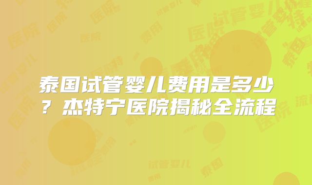 泰国试管婴儿费用是多少？杰特宁医院揭秘全流程