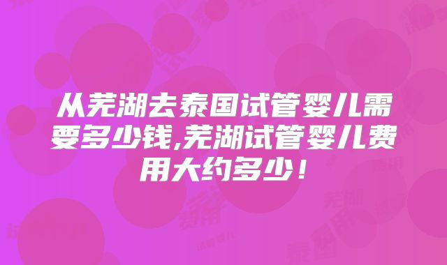 从芜湖去泰国试管婴儿需要多少钱,芜湖试管婴儿费用大约多少！