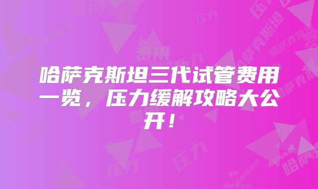 哈萨克斯坦三代试管费用一览,压力缓解攻略大公开!