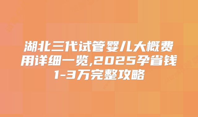 湖北三代试管婴儿大概费用详细一览,2025孕省钱1-3万完整攻略