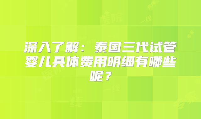 深入了解：泰国三代试管婴儿具体费用明细有哪些呢？