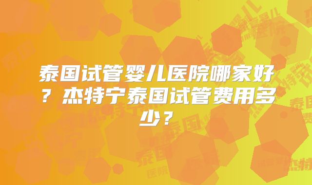 泰国试管婴儿医院哪家好？杰特宁泰国试管费用多少？