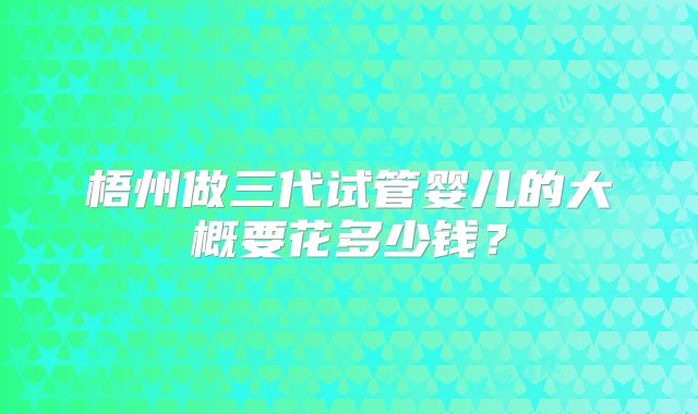 梧州做三代试管婴儿的大概要花多少钱？
