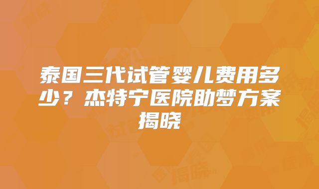 泰国三代试管婴儿费用多少?杰特宁医院助梦方案揭晓