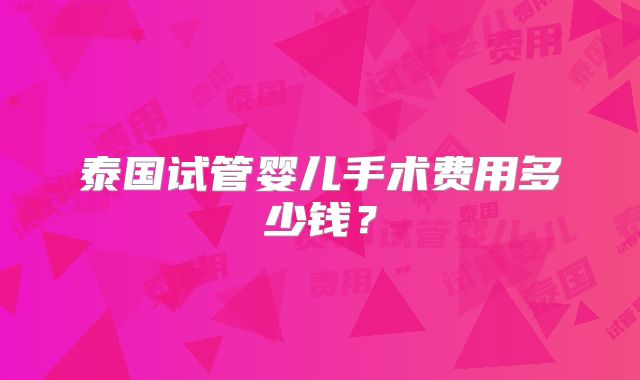 泰国试管婴儿手术费用多少钱？