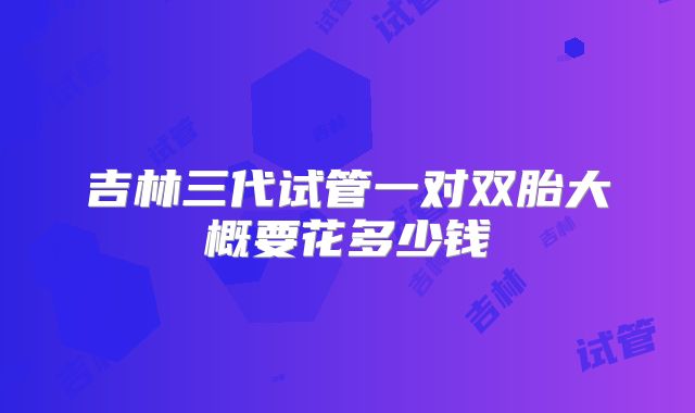 吉林三代试管一对双胎大概要花多少钱