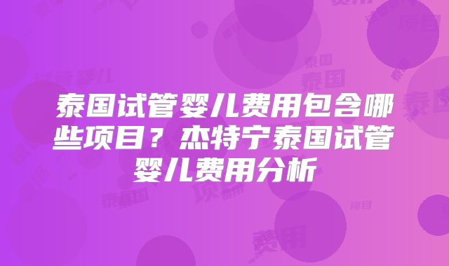 泰国试管婴儿费用包含哪些项目？杰特宁泰国试管婴儿费用分析