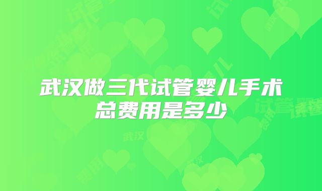 武汉做三代试管婴儿手术总费用是多少
