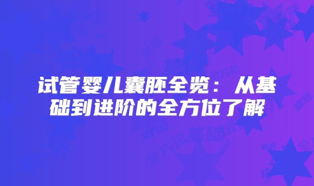 试管婴儿囊胚全览:从基础到进阶的全方位了解