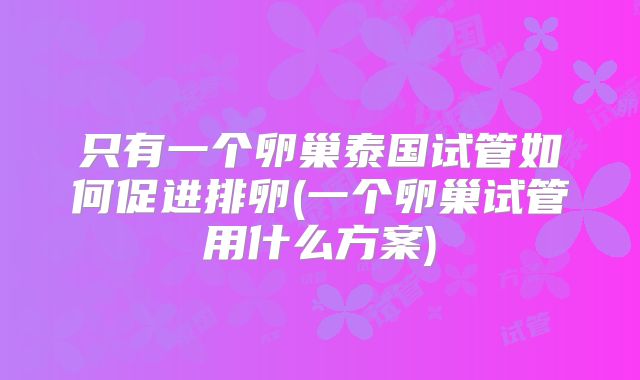 只有一个卵巢泰国试管如何促进排卵(一个卵巢试管用什么方案)