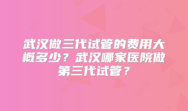 武汉做三代试管的费用大概多少？武汉哪家医院做第三代试管？