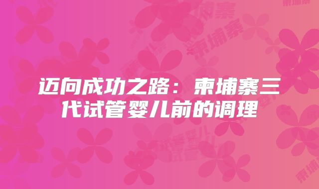 迈向成功之路：柬埔寨三代试管婴儿前的调理