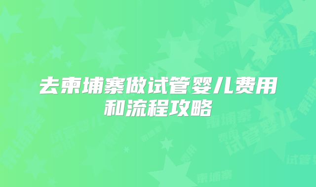 去柬埔寨做试管婴儿费用和流程攻略