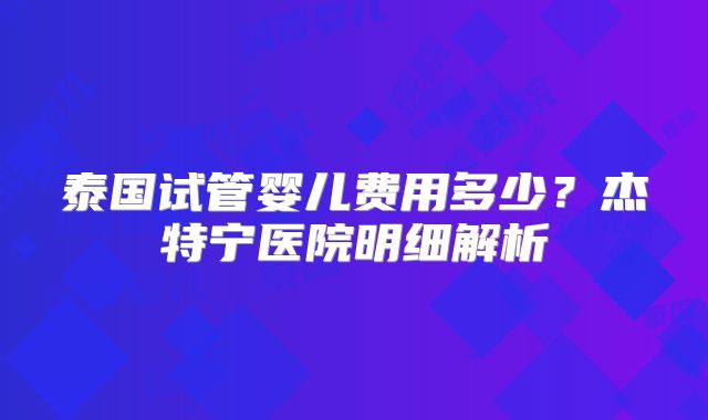 泰国试管婴儿费用多少？杰特宁医院明细解析