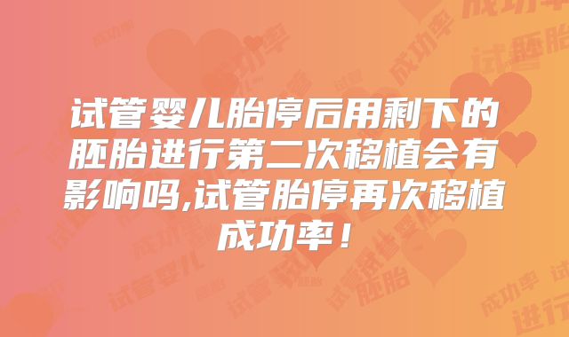 试管婴儿胎停后用剩下的胚胎进行第二次移植会有影响吗,试管胎停再次移植成功率！
