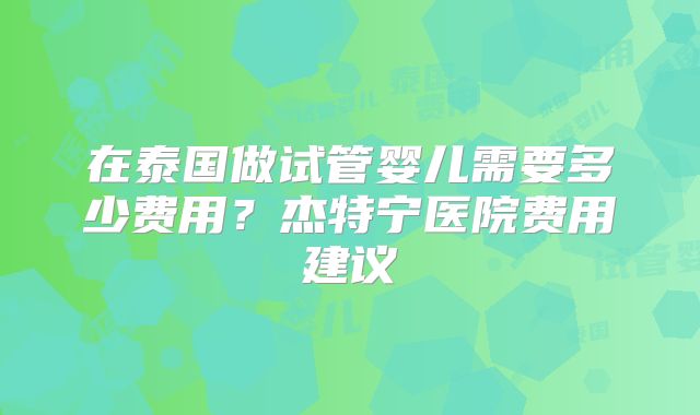 在泰国做试管婴儿需要多少费用?杰特宁医院费用建议