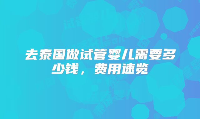去泰国做试管婴儿需要多少钱，费用速览