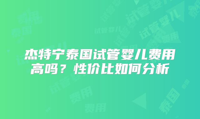 杰特宁泰国试管婴儿费用高吗？性价比如何分析