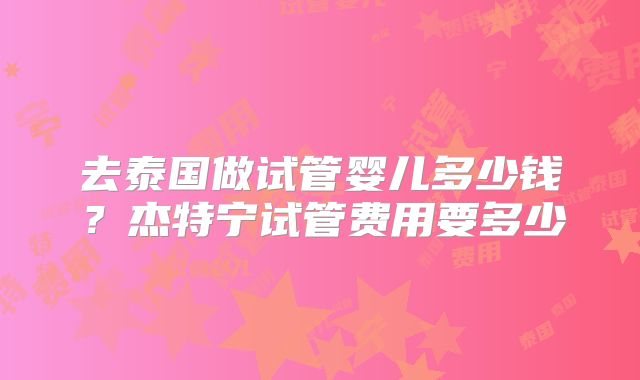去泰国做试管婴儿多少钱？杰特宁试管费用要多少