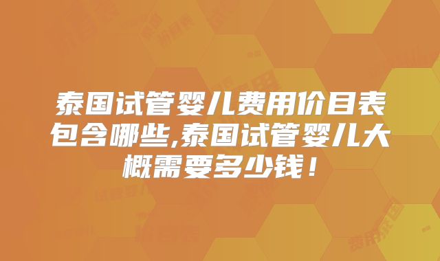泰国试管婴儿费用价目表包含哪些,泰国试管婴儿大概需要多少钱!