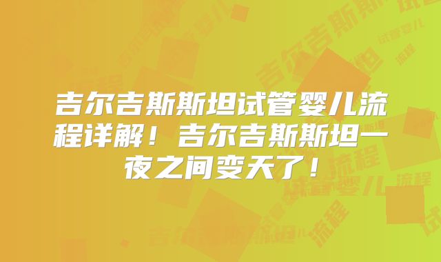 吉尔吉斯斯坦试管婴儿流程详解！吉尔吉斯斯坦一夜之间变天了！