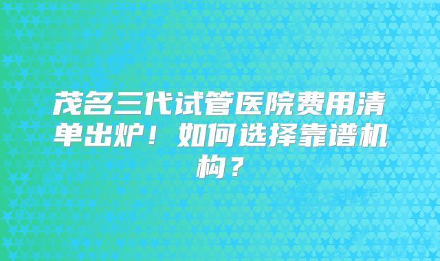 茂名三代试管医院费用清单出炉!如何选择靠谱机构?