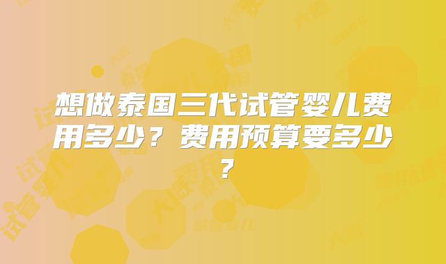 想做泰国三代试管婴儿费用多少？费用预算要多少？