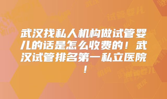 武汉找私人机构做试管婴儿的话是怎么收费的！武汉试管排名第一私立医院！