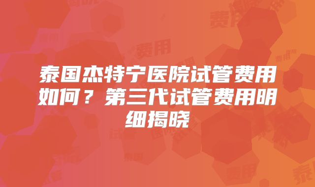 泰国杰特宁医院试管费用如何？第三代试管费用明细揭晓