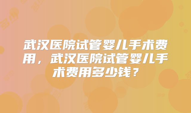 武汉医院试管婴儿手术费用，武汉医院试管婴儿手术费用多少钱？
