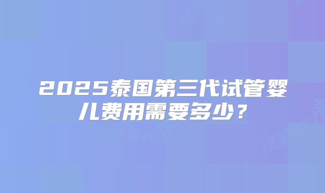 2025泰国第三代试管婴儿费用需要多少?