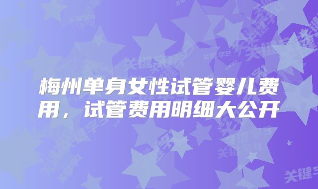 梅州单身女性试管婴儿费用,试管费用明细大公开