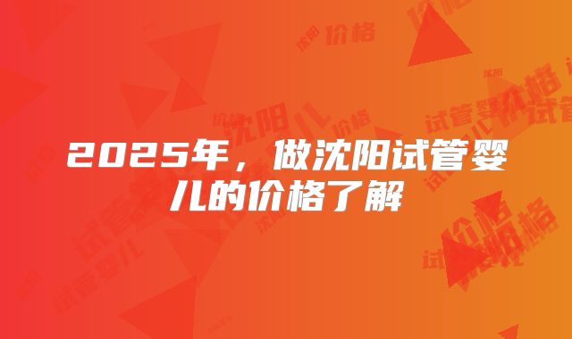 2025年，做沈阳试管婴儿的价格了解