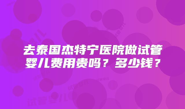 去泰国杰特宁医院做试管婴儿费用贵吗？多少钱？