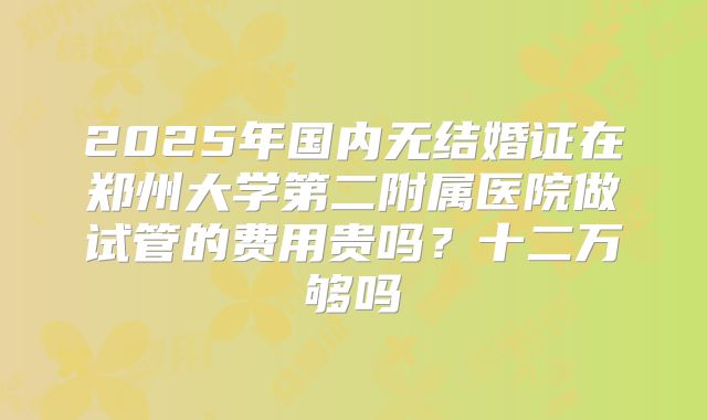 2025年国内无结婚证在郑州大学第二附属医院做试管的费用贵吗?十二万够吗