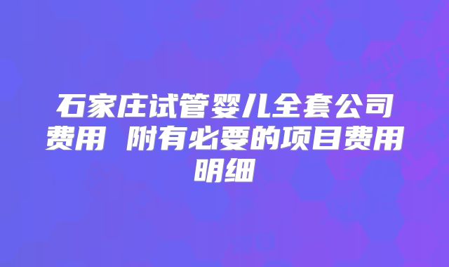 石家庄试管婴儿全套公司费用 附有必要的项目费用明细