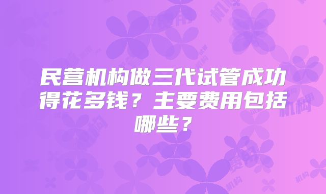 民营机构做三代试管成功得花多钱？主要费用包括哪些？