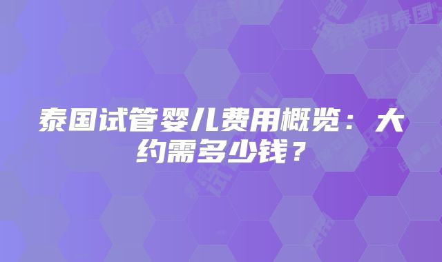 泰国试管婴儿费用概览:大约需多少钱?